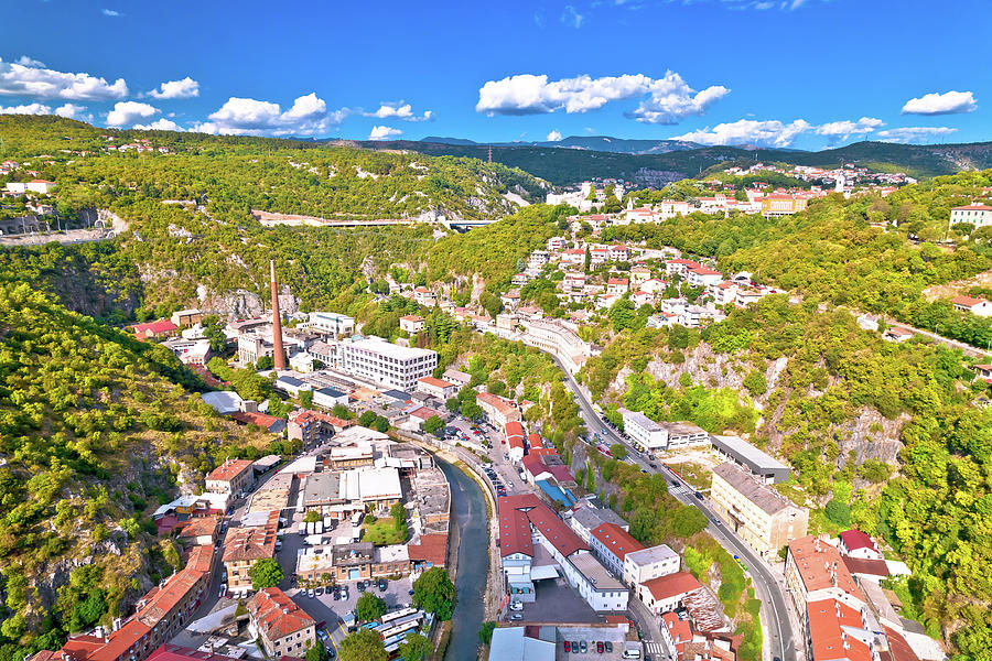 City of Rijeka Rjecina river canyon and Trsat sanctuary aerial v Photograph by Brch Photography
