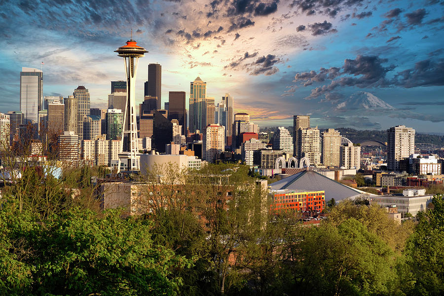 City of Seattle Washington during late summer evening Photograph by