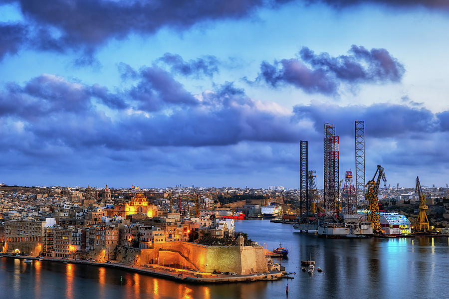 City of Senglea and Dockyard at Dusk in Malta Photograph by Artur Bogacki