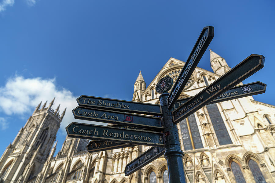 City of York directional signs in front of York Minster Photograph by Murray Rudd