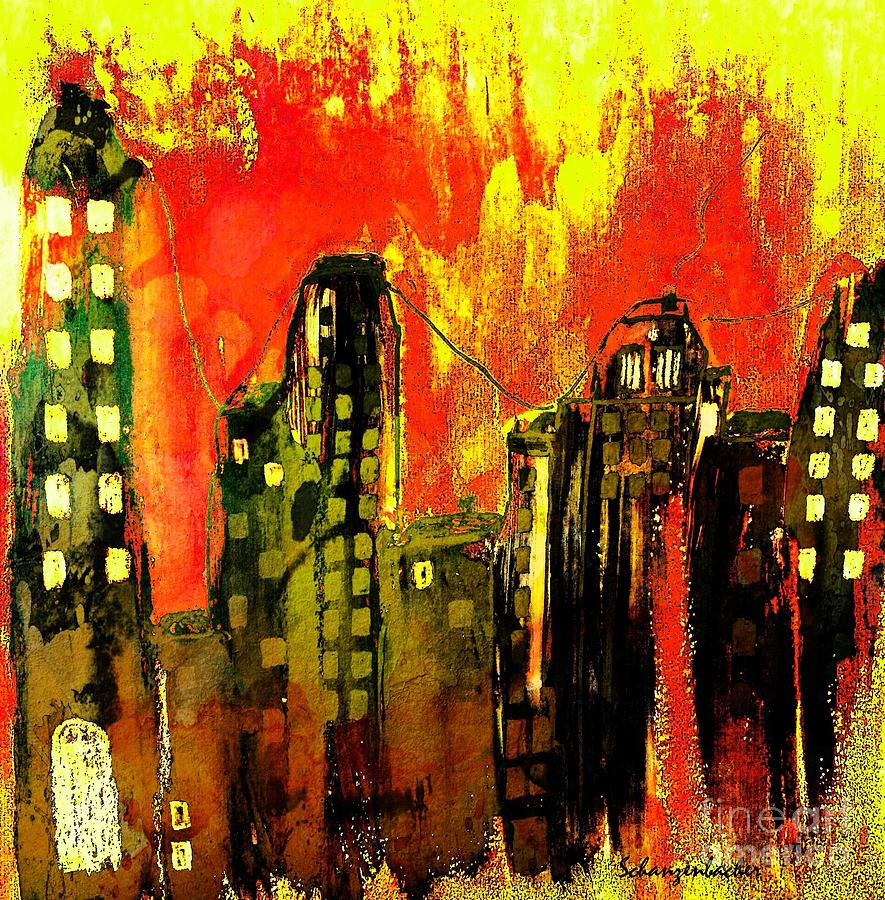 City on Fire Painting by Aurelia Schanzenbacher