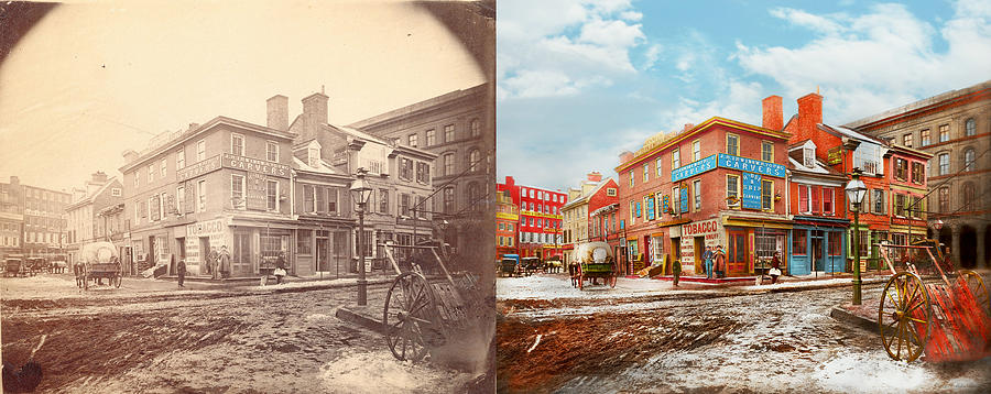 City - Philadelphia, PA - 2nd Street at Dock 1866 - Side by Side Photograph by Mike Savad