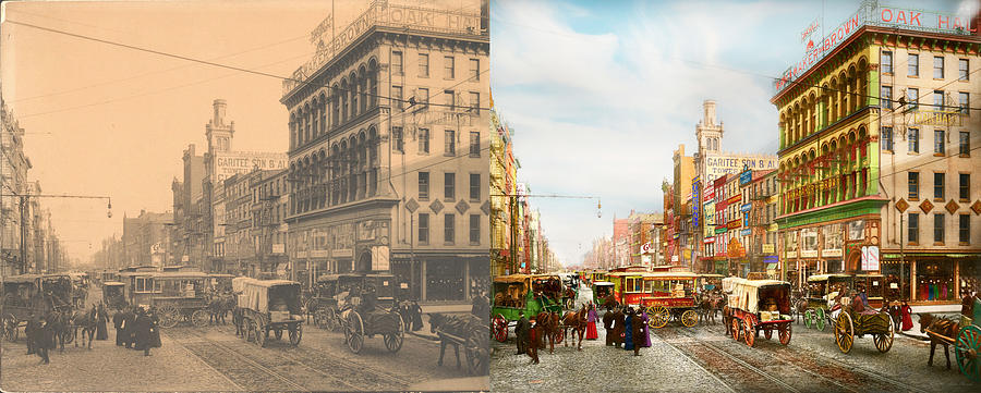 City - Philadelphia, PA - Sixth and Market St 1902 - Side by Side Photograph by Mike Savad