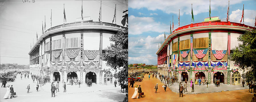 City - Pittsburgh, PA - Forbes field - Opening Day 1912 - Side by Side Photograph by Mike Savad
