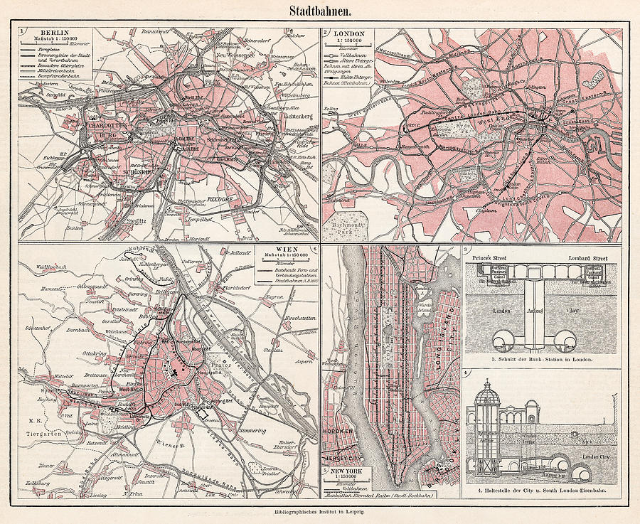 City railways map 1895 Drawing by Thepalmer