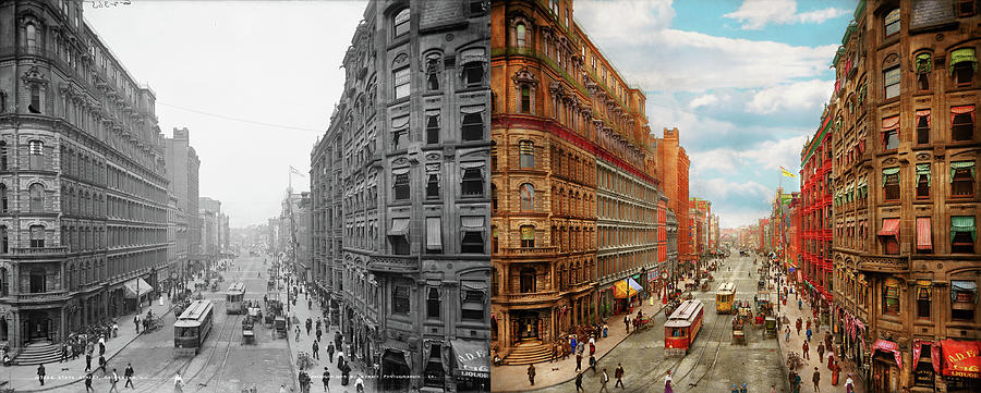 City - Rochester NY - Downtown Rochester 1904 - Side by Side Photograph by Mike Savad
