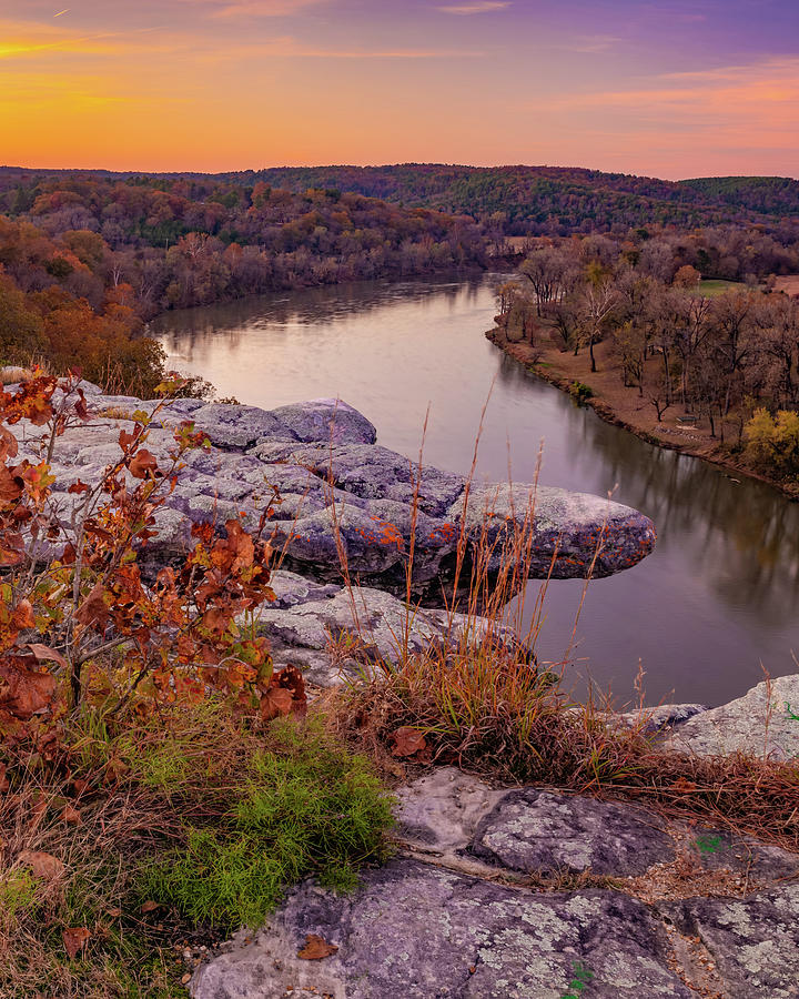 Calico Rock Photograph - City Rock Bluff Arkansas Sunset Over The White River by Gregory Ballos