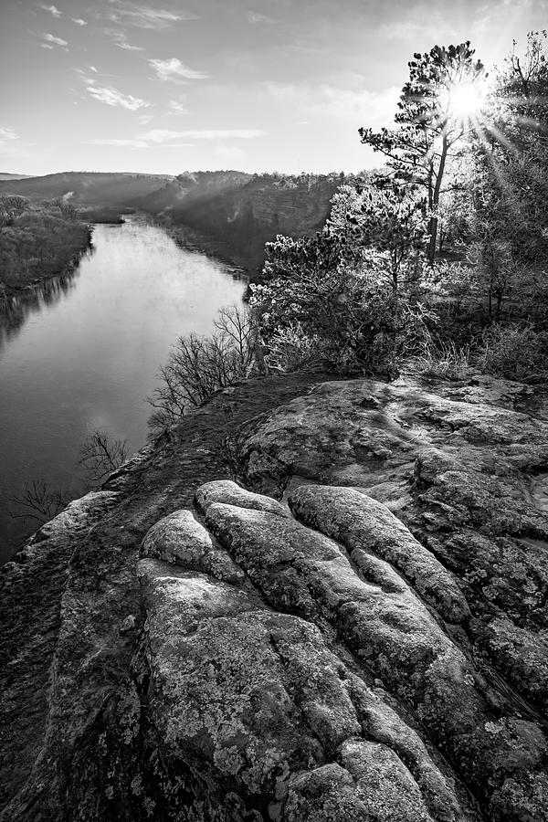 City Rock Bluff Morning View - Black And White Photograph by Gregory Ballos