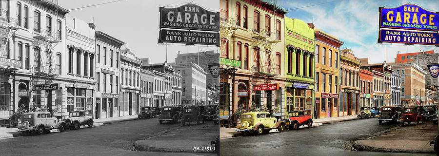 City - San Francisco, CA - Montgomery Street 1934 - Side by Side Photograph by Mike Savad