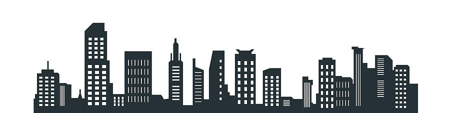 city silhouette, Silhouette of city with black color on white background. Drawing by Reklamlar