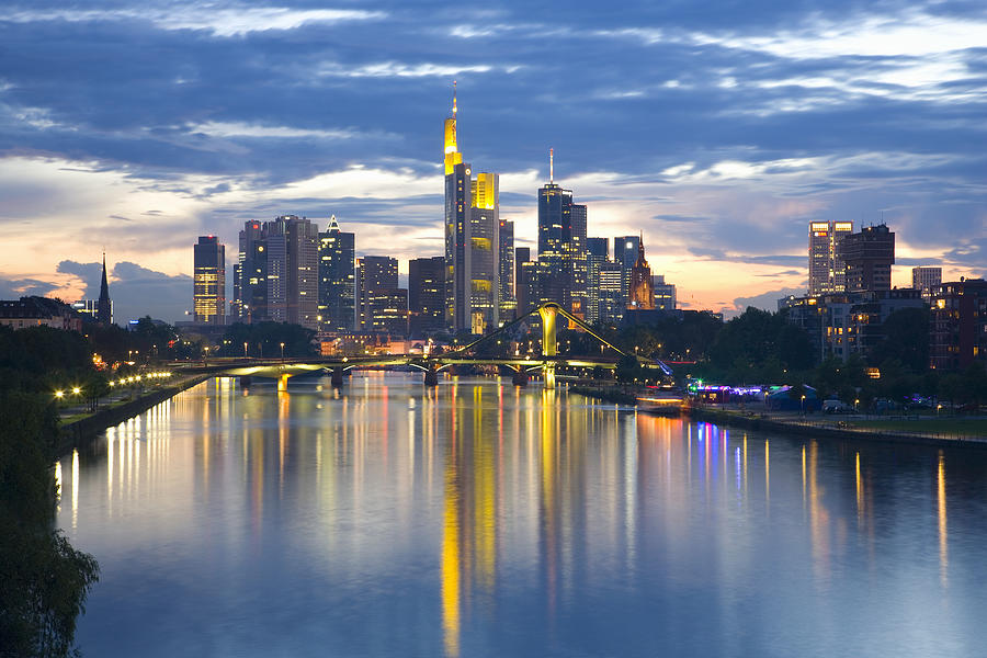 City skyline at dusk, Frankfurt am Main, Germany Photograph by David C Tomlinson