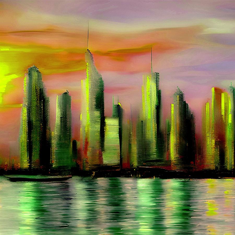 City Skyline Painting by Bonnie Bruno
