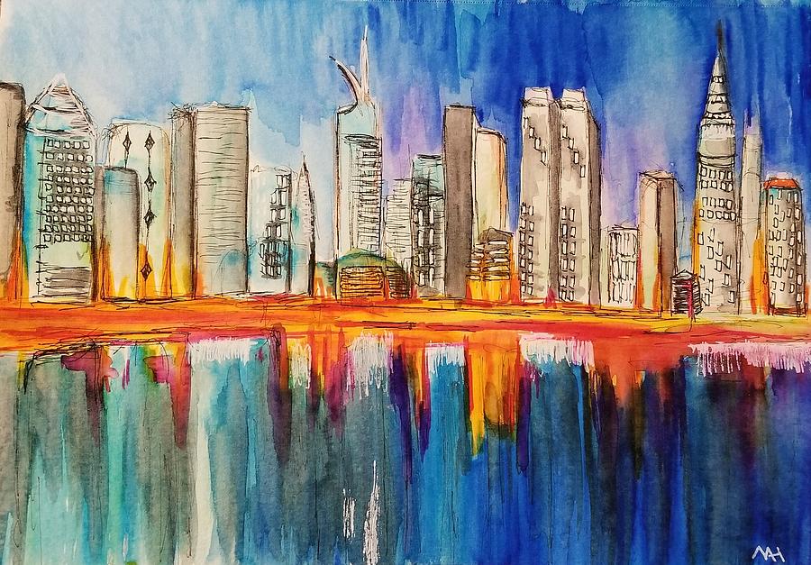 City Skyline Painting by Monica Habib