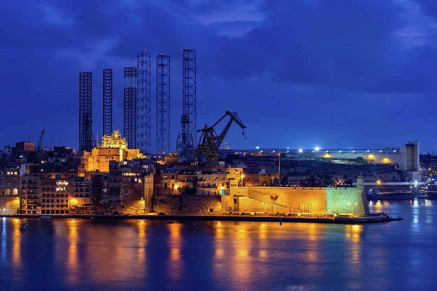 City Skyline of Senglea in Malta at Night Photograph by Artur Bogacki
