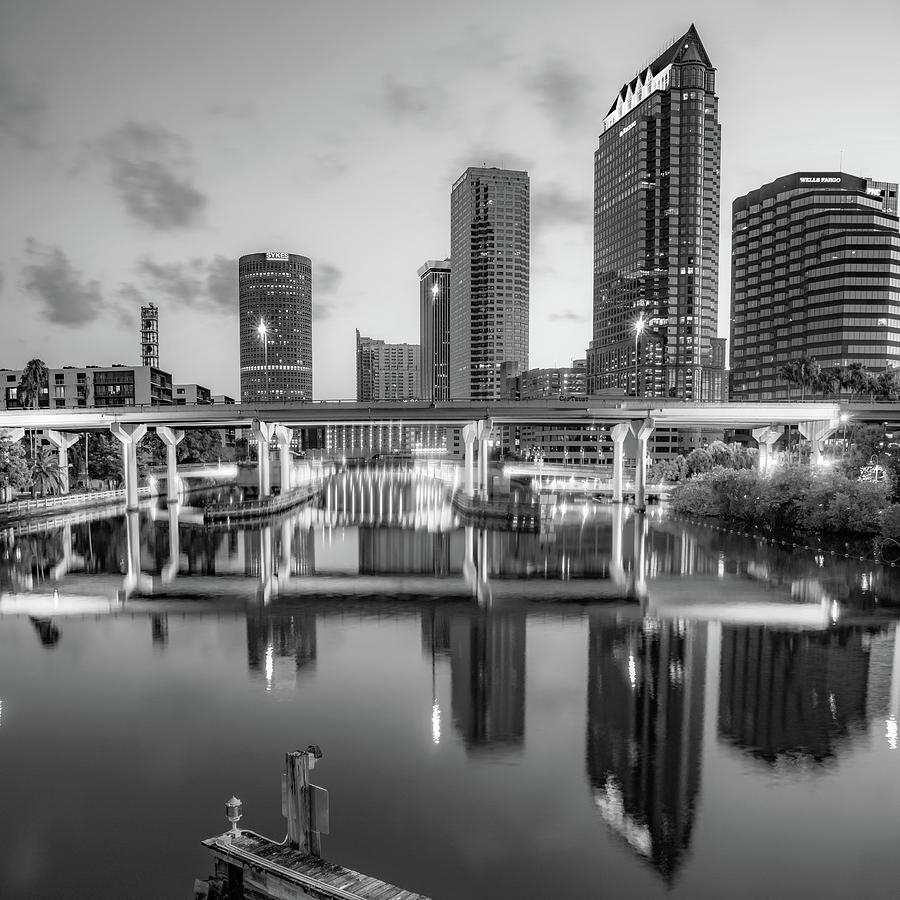 City Skyline Of Tampa Bay Florida - Black and White Photograph by Gregory Ballos