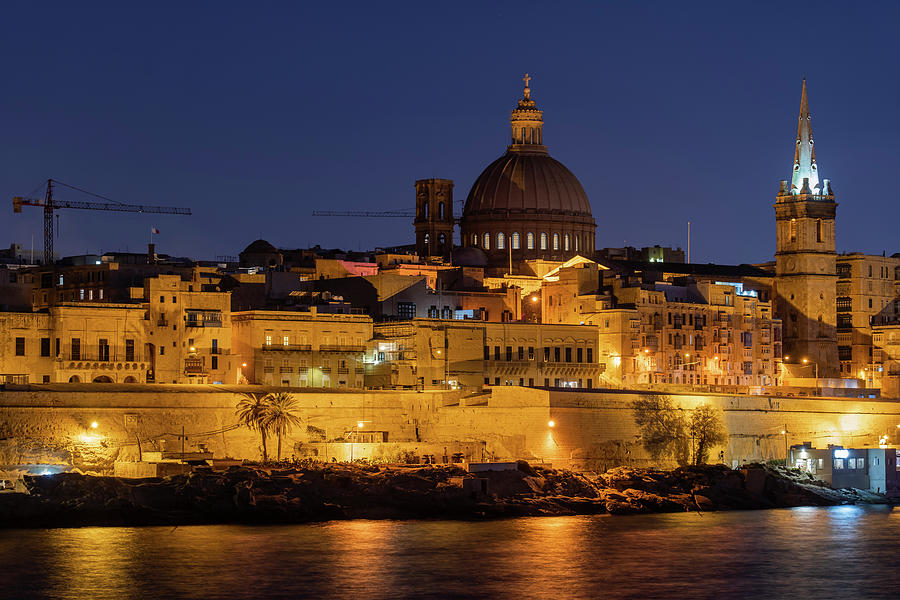 City Skyline of Valletta in Malta at Night Photograph by Artur Bogacki