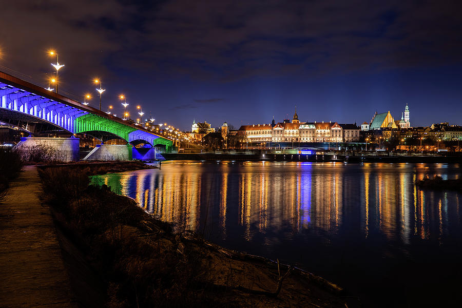 City Skyline Of Warsaw Night River View Photograph by Artur Bogacki