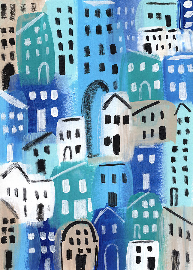 City Story- Art by Linda Woods Mixed Media by Linda Woods