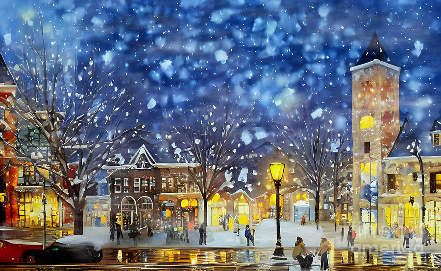 Winter City In Snowfall Digital Art