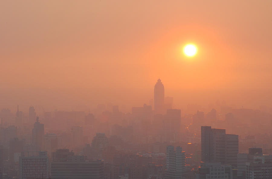 City Sunset in Smog Photograph by Uschools
