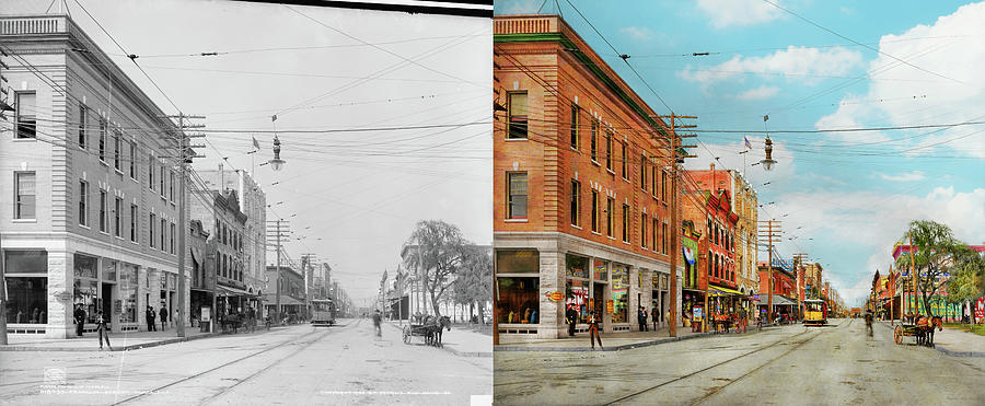 City - Tampa FL -  Franklin Street 1905 - Side by Side Photograph by Mike Savad