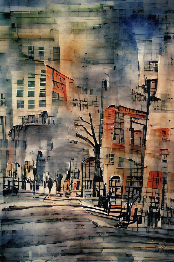 City That Never Sleeps Abstract Watercolor Painting by David Dehner