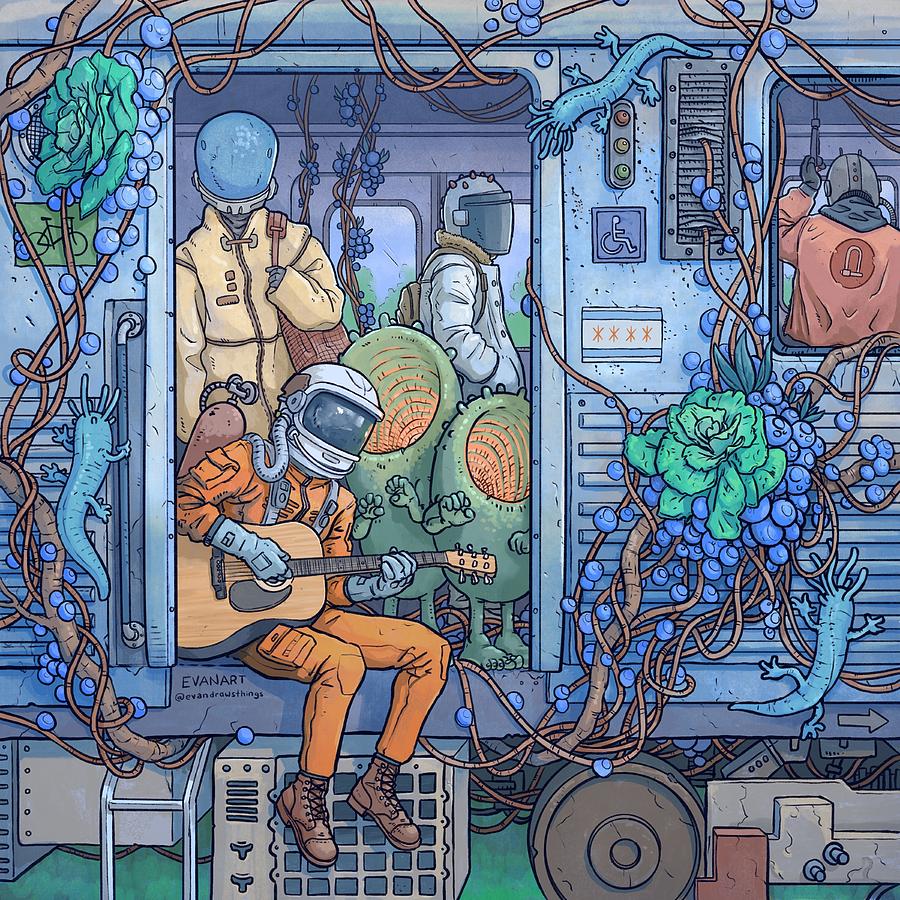 Scifi Digital Art - City Train by EvanArt - Evan Miller