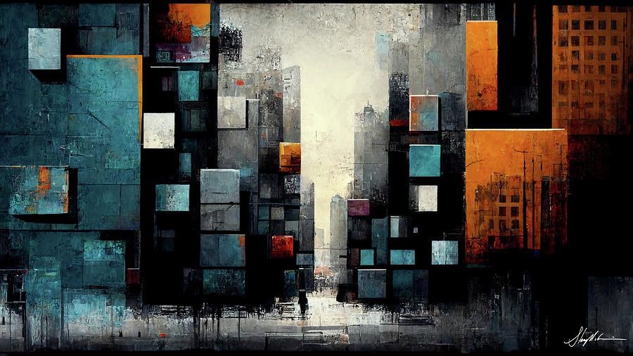 Abstract Mixed Media - City Verse 1 by Stacy V McClain