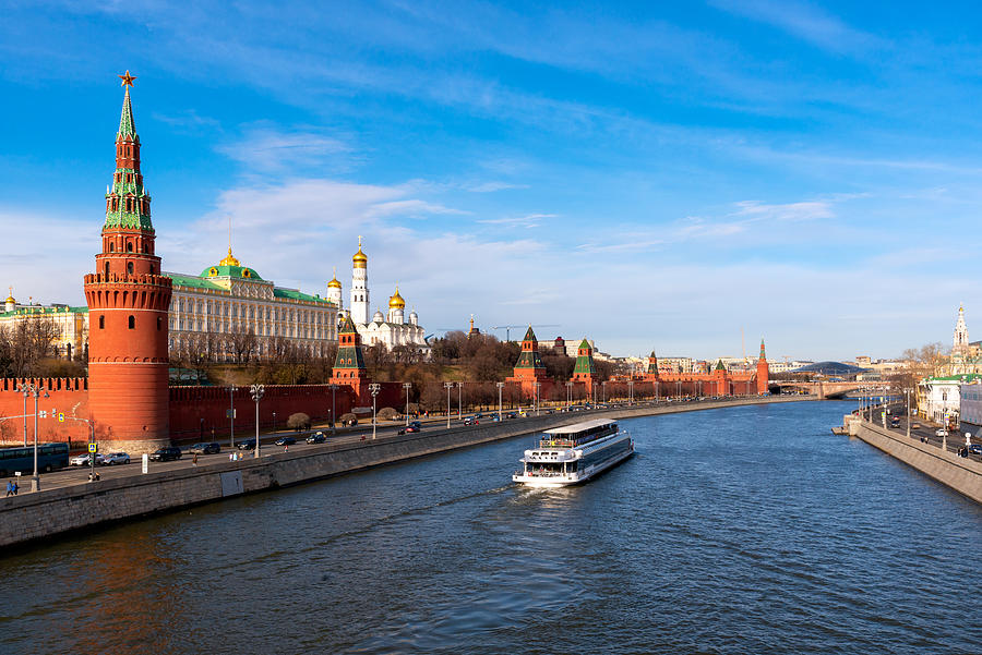 City view over the Kremlin palace and moskva river at sunset time in Moscow,Russia. Photograph by Bhornrat Chaimongkol