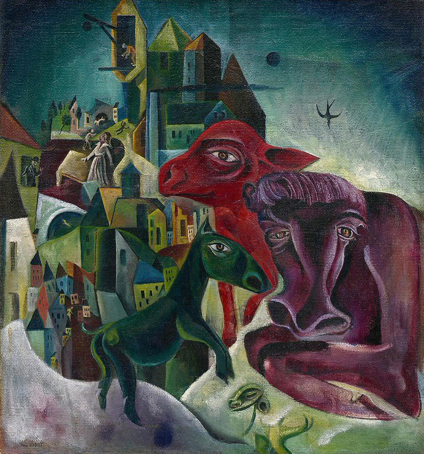 City With Animals is an Expressionist oil on canvas painting created by Max Ernst in 1919. Painting by MotionAge Designs