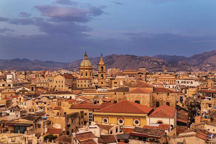 Cityscape at sunrise, Palermo, Sicily, Italy Photograph by Jeremy Woodhouse