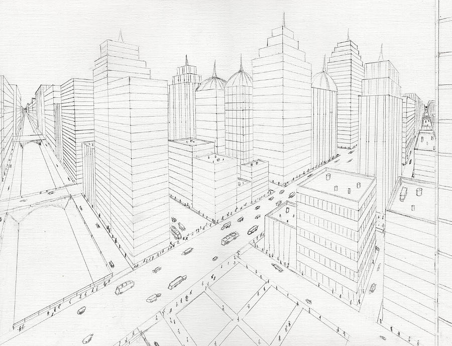 City Drawing With 1 Point Perspective | La Mariposa Pawprint