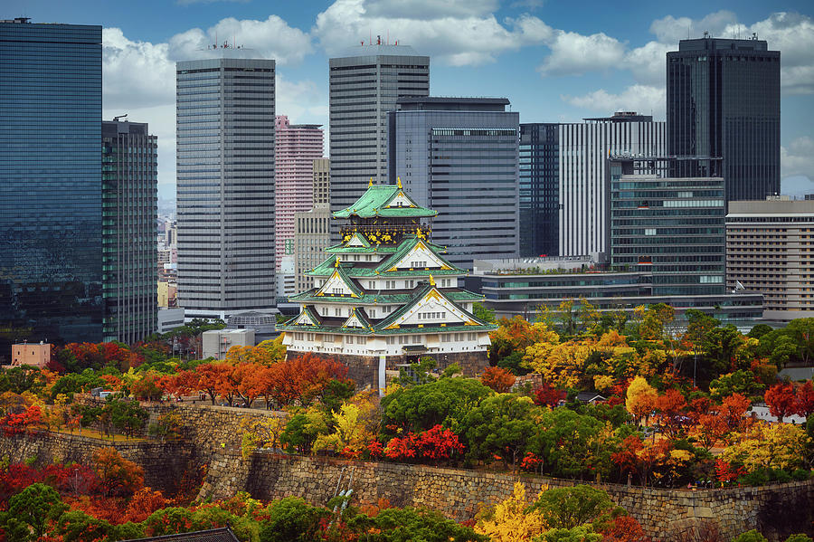 Cityscape from top view of Osaka city  and Osaka castle Photograph by Anek Suwannaphoom