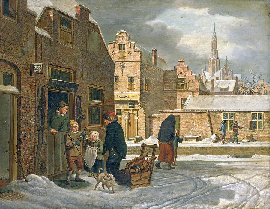Cityscape in winter Painting by Dirk Jan van der Laan
