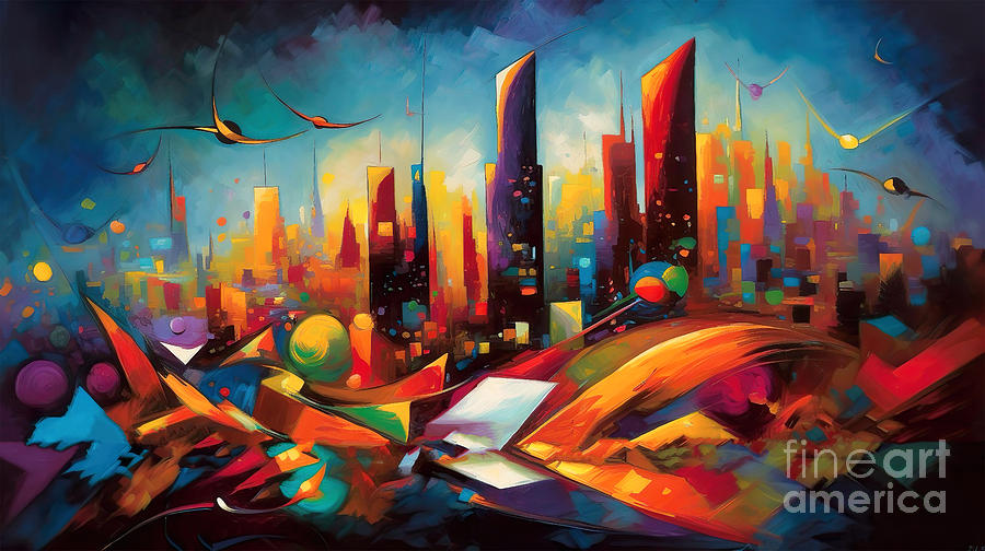Sunset Digital Art - Cityscape Modern Abstract 6 by Mark Ashkenazi