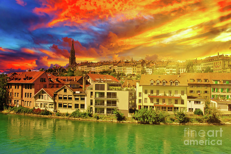 Cityscape of Bern Switzerland sunset sky Photograph by Benny Marty