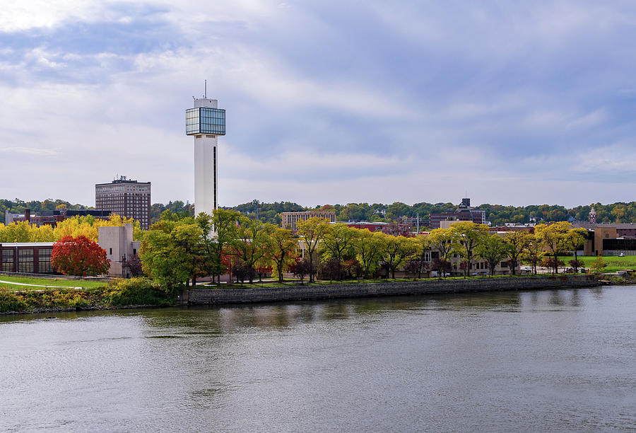 Cityscape of downtown area of Moline, Illinois from I-74 bridge Photograph by Steven Heap