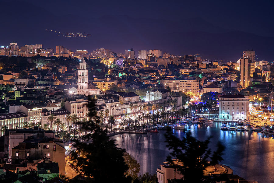 Cityscape of Split at Night in Croatia Photograph by Camera ...