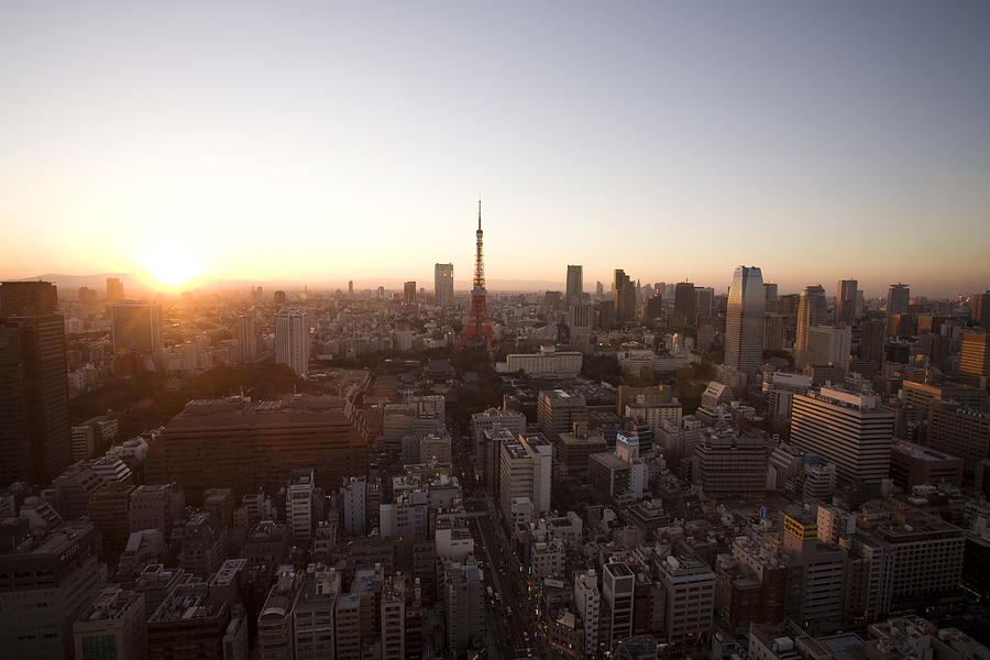 Cityscape of Tokyo with Tokyo Tower at dusk. Tokyo Prefecture, Japan Photograph by ASO FUJITA/amanaimagesRF