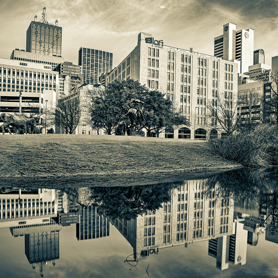 Cityscape Reflections Of Dallas Texas In Sepia Photograph by Gregory Ballos