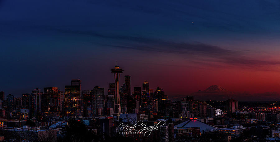 Cityscape Seattle Sunset Photograph by Mark Joseph