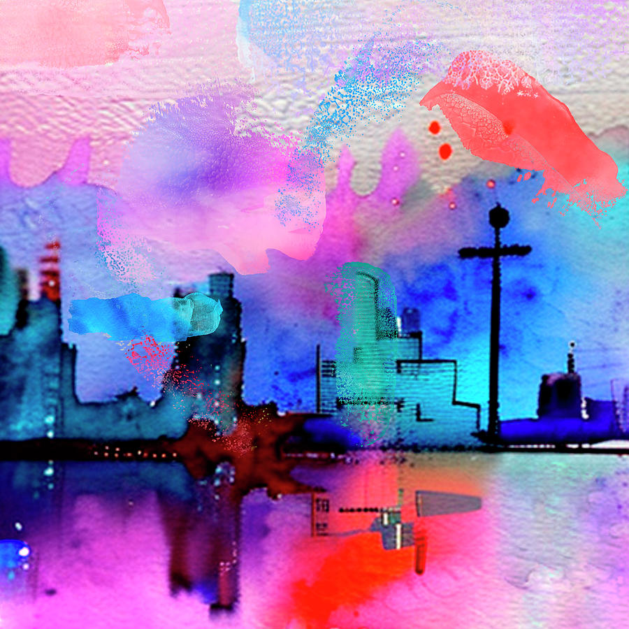 Cityscape shoreline sunset mystique Digital Art by Silver Pixie