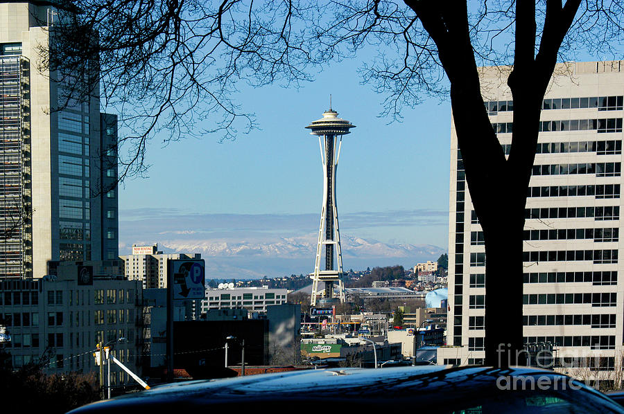 Cityscape shot of the Space Needle in Seattle Photograph by Gunther Allen