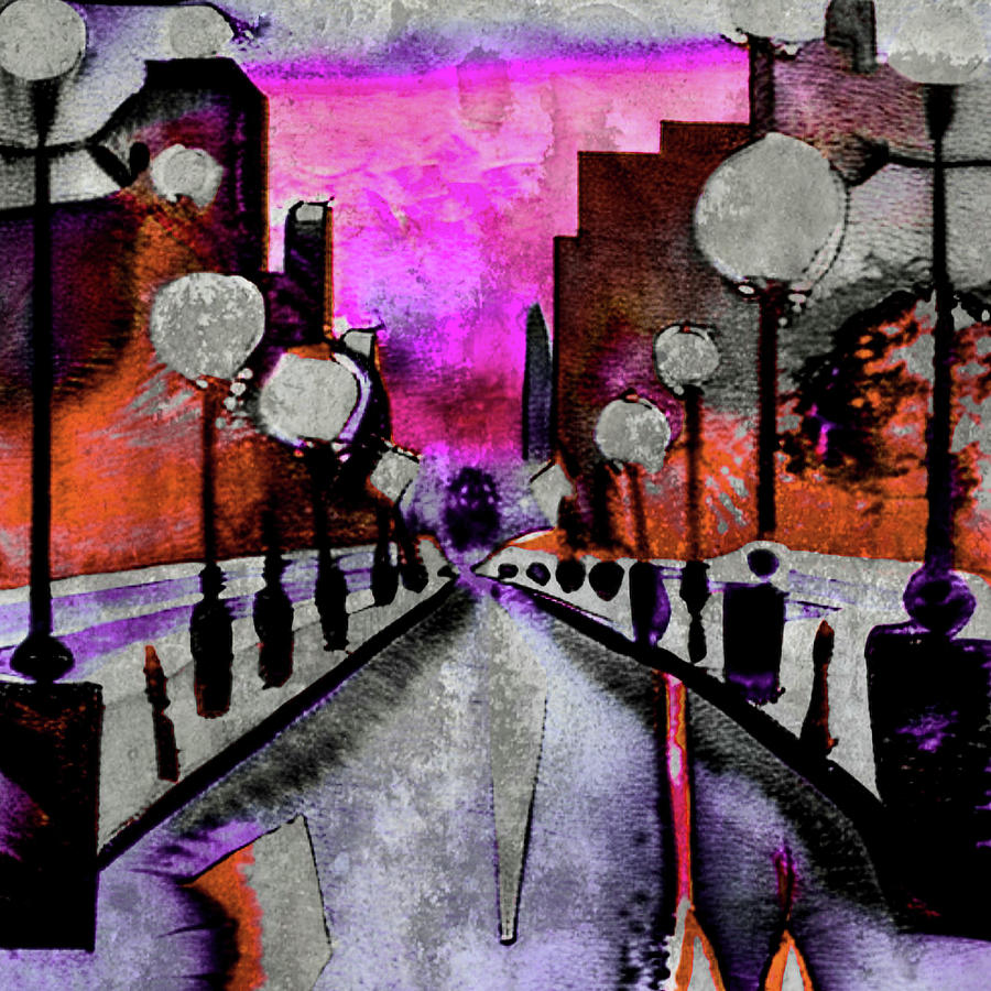 Cityscape sunset creeping into dusk Digital Art by Silver Pixie