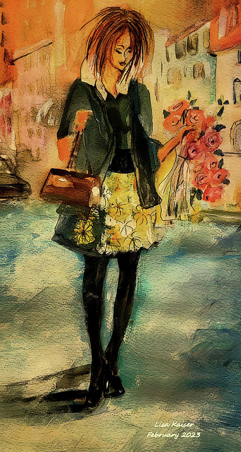 Cityscape Woman In Flowers Painting by Lisa Kaiser Cityscape Woman In Flowers Painting by Lisa Kaiser