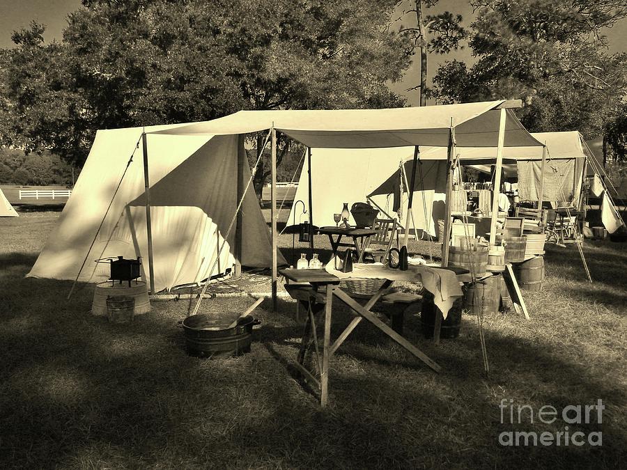 Civil War Camp-Sepia Photograph by D Hackett
