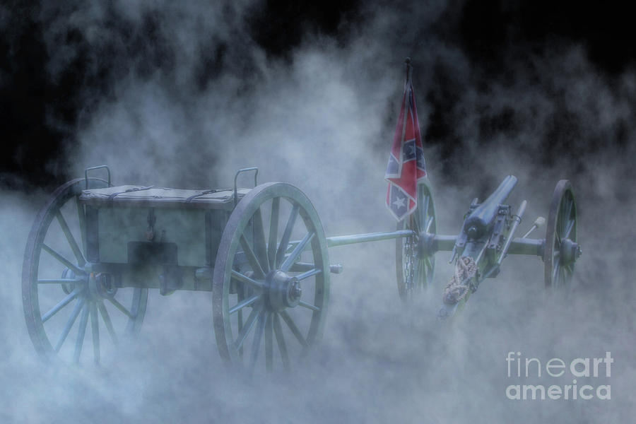 Civil War Cannon On Misty Battlefield Digital Art
