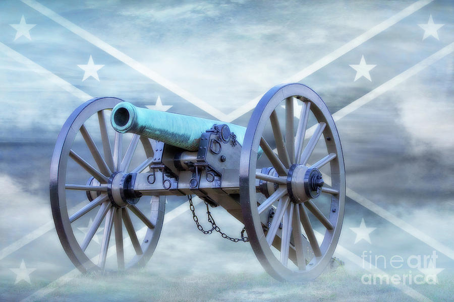 Civil War Cannon Rebel Flag Blue Sky Digital Art by Randy Steele