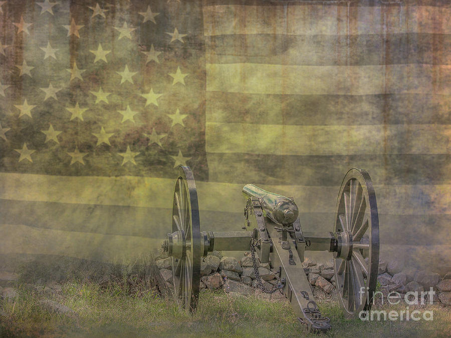 Civil War Napoleon Cannon Us Flag Digital Art