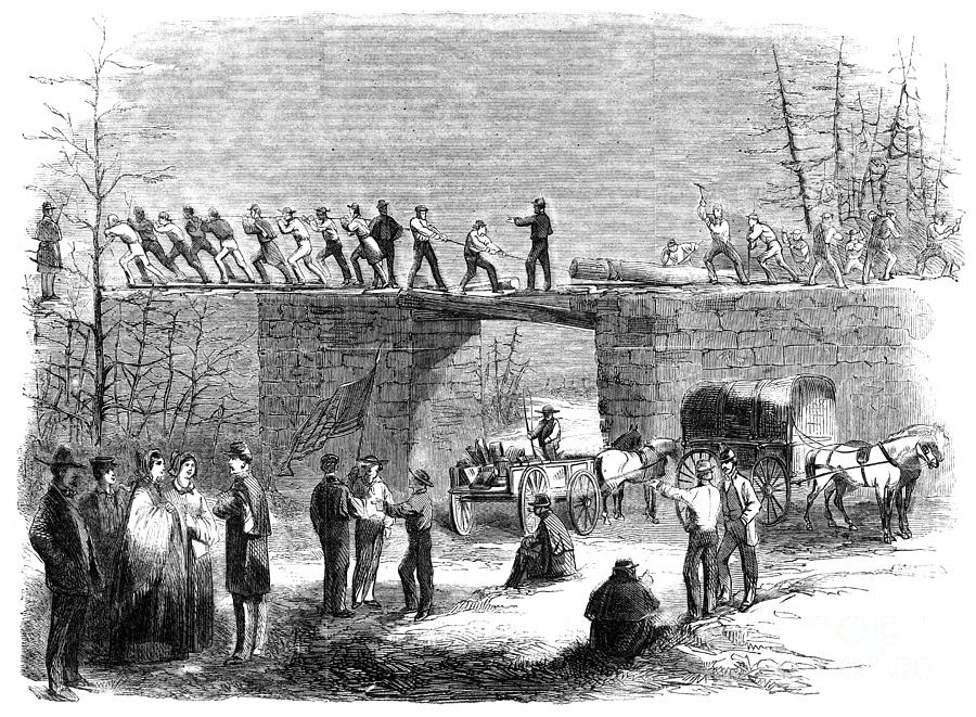 Civil War Railroad Bridge, 1861 Drawing by Granger